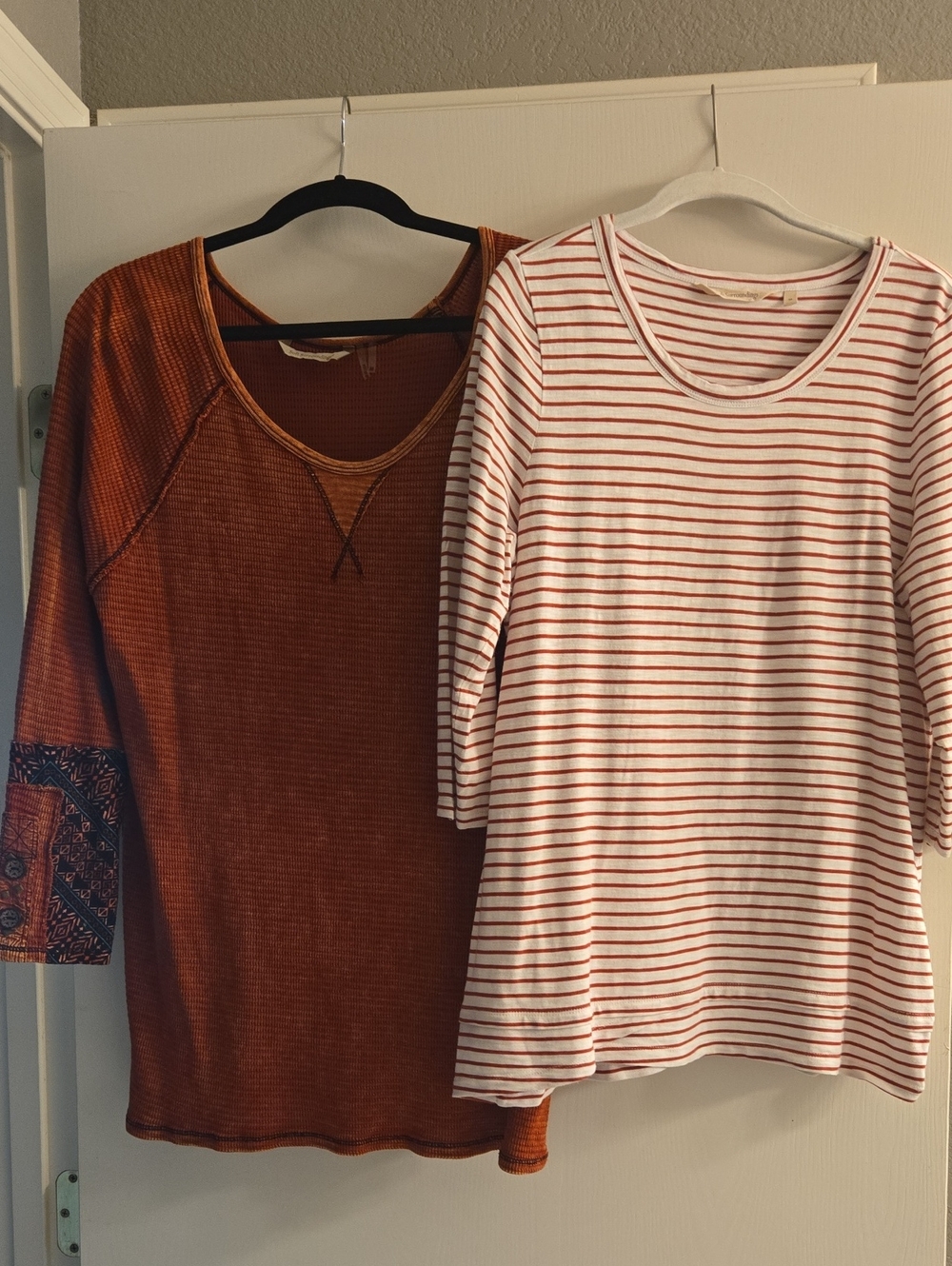 Soft Surroundings Rust Crewneck & White Rust-Striped Tee